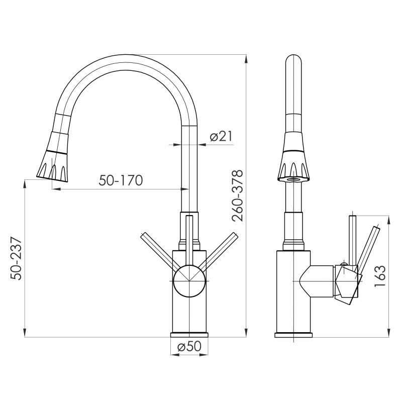 IMPRESE ARGO-S смеситель для кухни с гибким изливом, сталь, (f03409016ES)