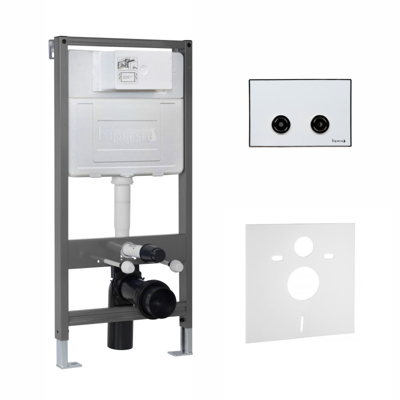 IMPRESE i1614, инсталляция для унитаза пневматическая 4в1 (инсталляция, крепление, прокладка, клавиша), белый, пластик, (i1614)