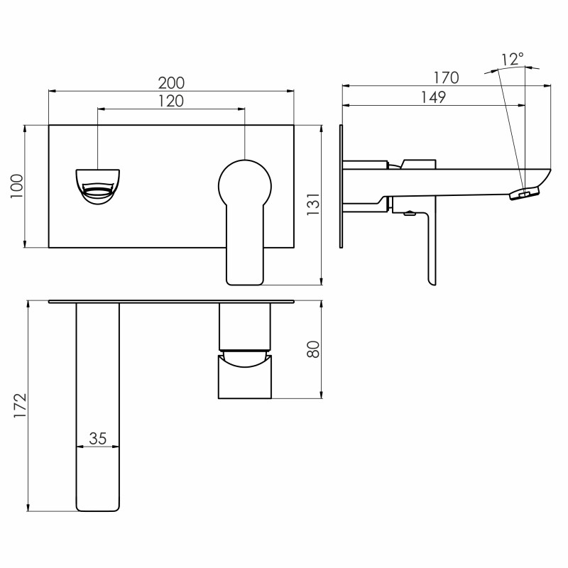 IMPRESE ORLIK смеситель для умывальника скрытый монтаж, хром, 35 мм, (f03509401CC)