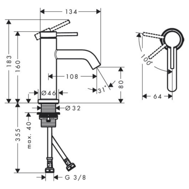 Hansgrohe TECTURIS S смеситель для умывальника 80, однорычажный, CoolStart, цвет хром, (73301000)