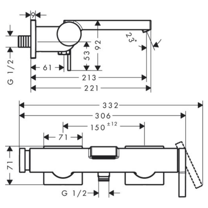 Hansgrohe TECTURIS E смеситель для ванны, однорычажный, цвет хром, (73420000)