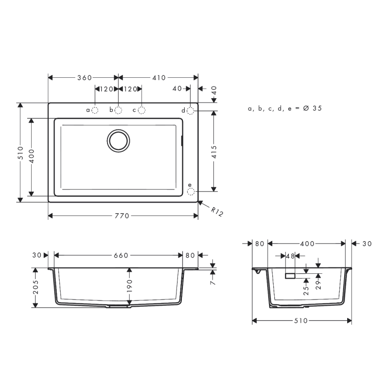 Hansgrohe S510-F660 мойка для кухни 77*51*20,5см, цвет серый камень, (43313290)