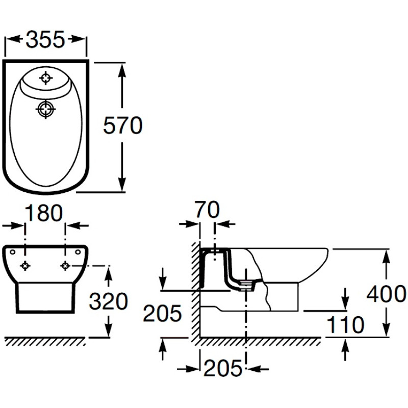 ROCA DAMA SENSO бидеподвесное, (A357515000)