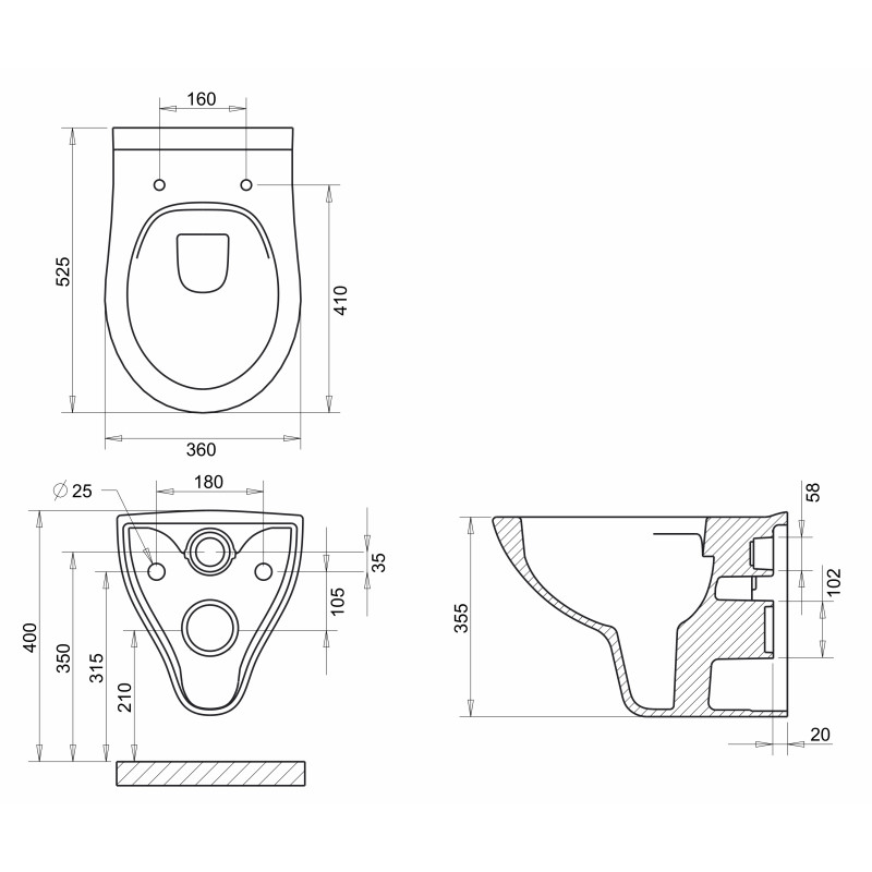 IMPRESE NETKA Rimless унитаз подвесной 53*36*37см, сиденье Duroplast Slim slow-closing, (с065048)