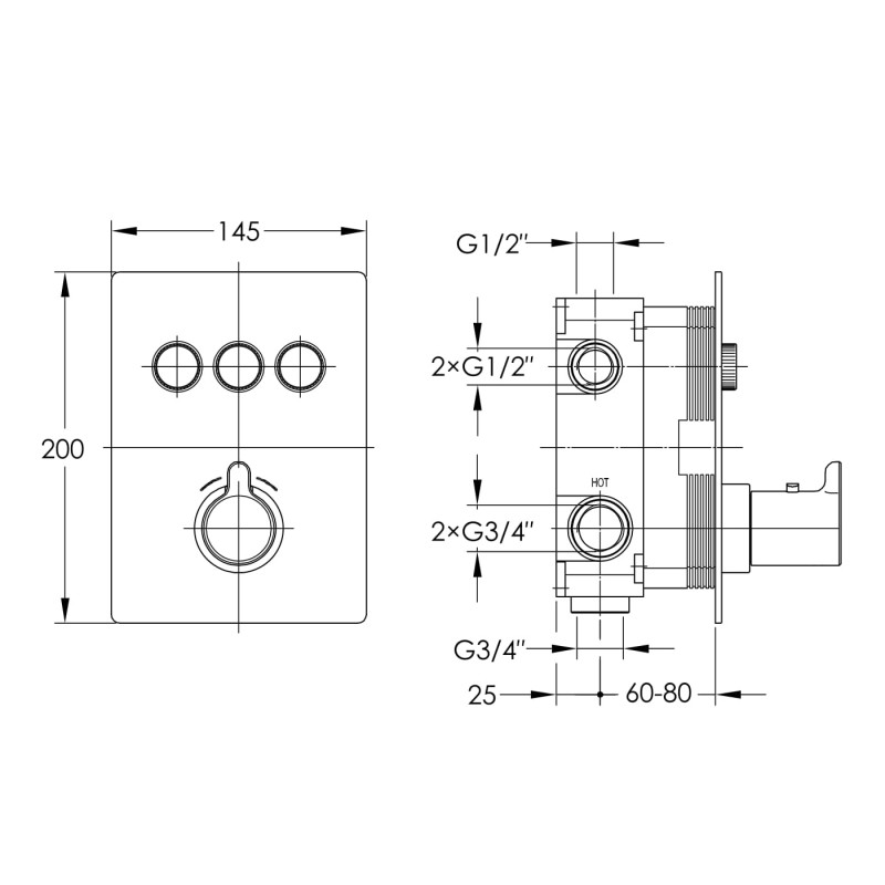 IMPRESE SMART CLICK система душова прихованого монтажу, термостат 3 функції, форма Q (ZMK101901101(NO:1-2)+ZMK101901101(NO:2-2)+ZMK101901235+ZMK101901221), хр, (ZMK101901245)