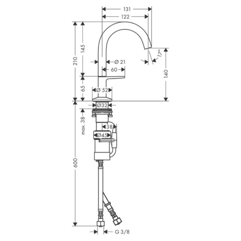 Axor ONE Select смеситель для умывальника 140, со сливным гарнитуром push-open, хром, (48010000)