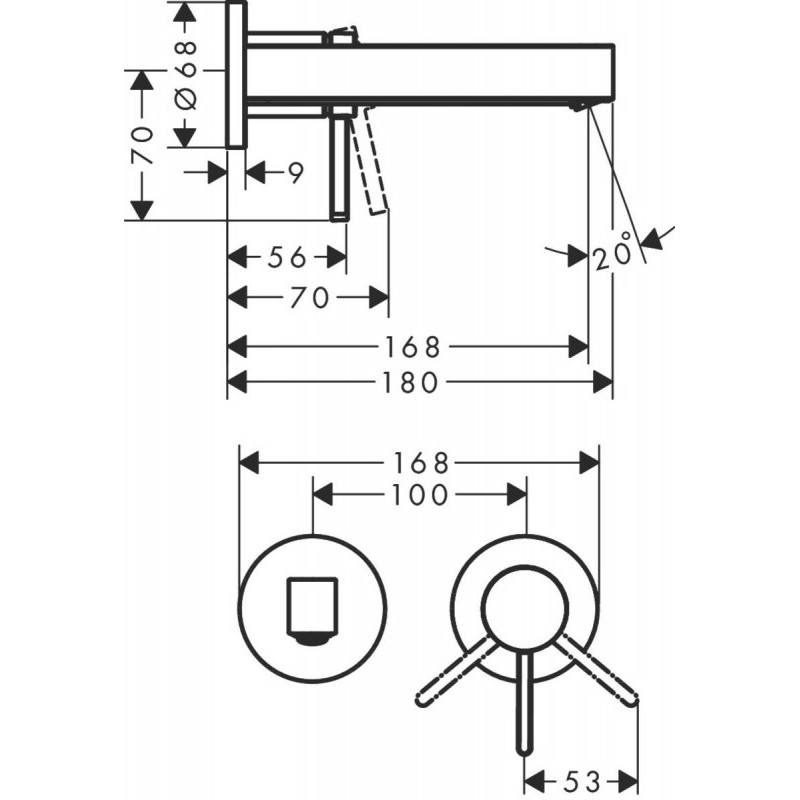 Hansgrohe FINORIS змішувач для умивальника 165, на 2 отвіра, чорний матовий, (76051670)