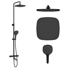 IMPRESE CENTRUM SQ система душова (термостат для ванни, верхній душ 255 мм ABS квадрат, ручний душ 131 мм 3 режими, шланг 170 см), чорний матовий, (T-10262SQ)