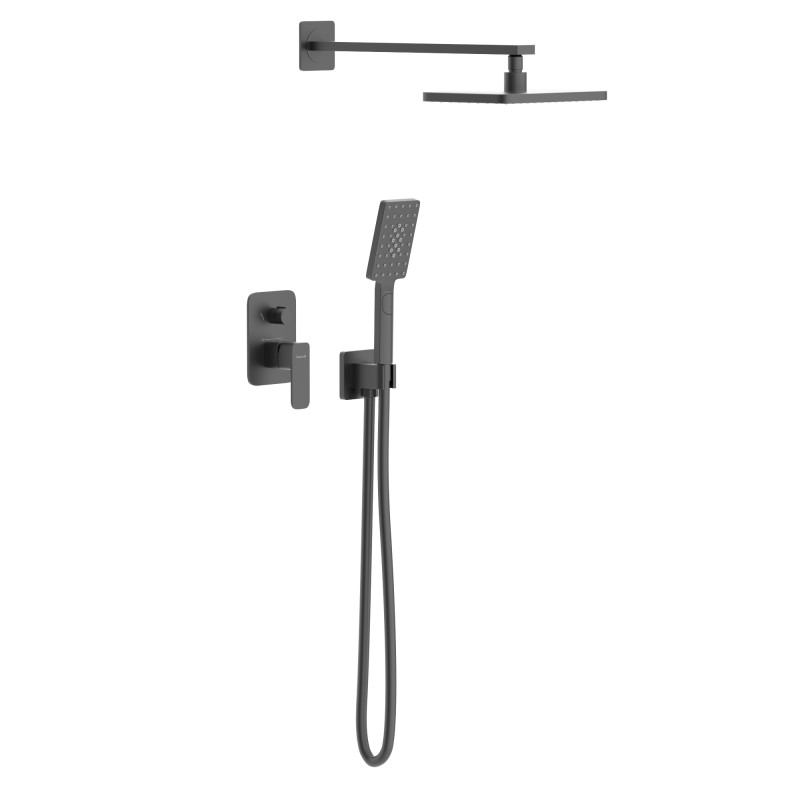 IMPRESE BILOVEC система душова прихованого монтажу (змішувач 2 функції, душ 260*188 мм ABS, лійка 3 режими, шланг 1500 мм PVC), чорний матовий, (t03000910SQС)