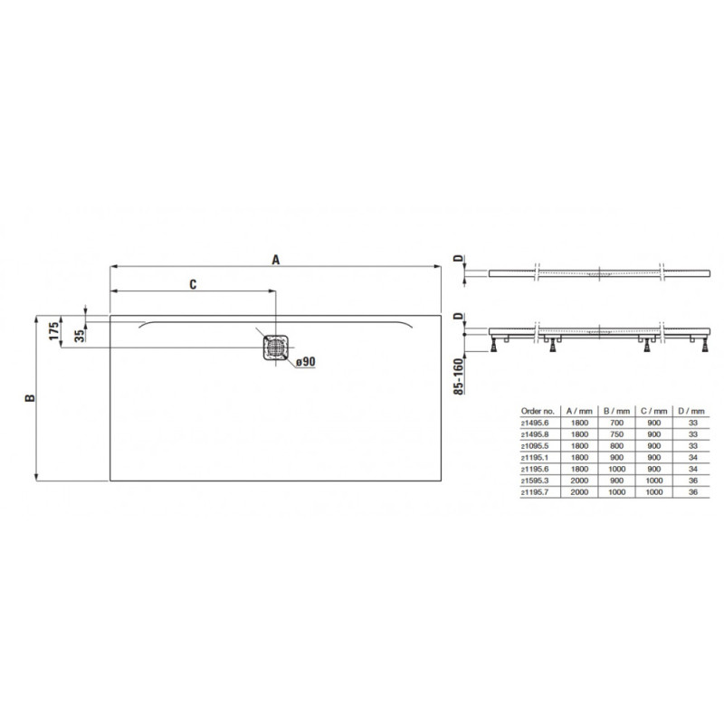 Laufen PRO душевий піддон 180*90*3,3см, ультратонкий, прямокутовий, з матеріалу Marbond, (H2119510770001)