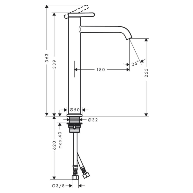 Axor ONE смеситель для умывальника 260, со сливным гарнитуром, хром, (48002000)