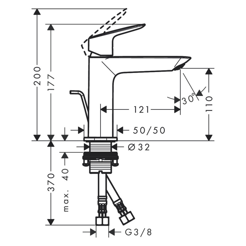 Hansgrohe LOGIS змішувач для раковини 110, одновіжільний, із зливним наборомpop-up, хром, (71251000)