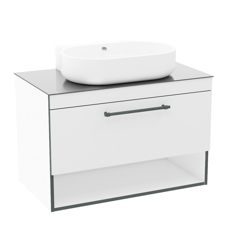 IMPRESE BLACK EDGE тумба подвесная 90см со столешницей 1 ящик, белая, (f32119W(1))