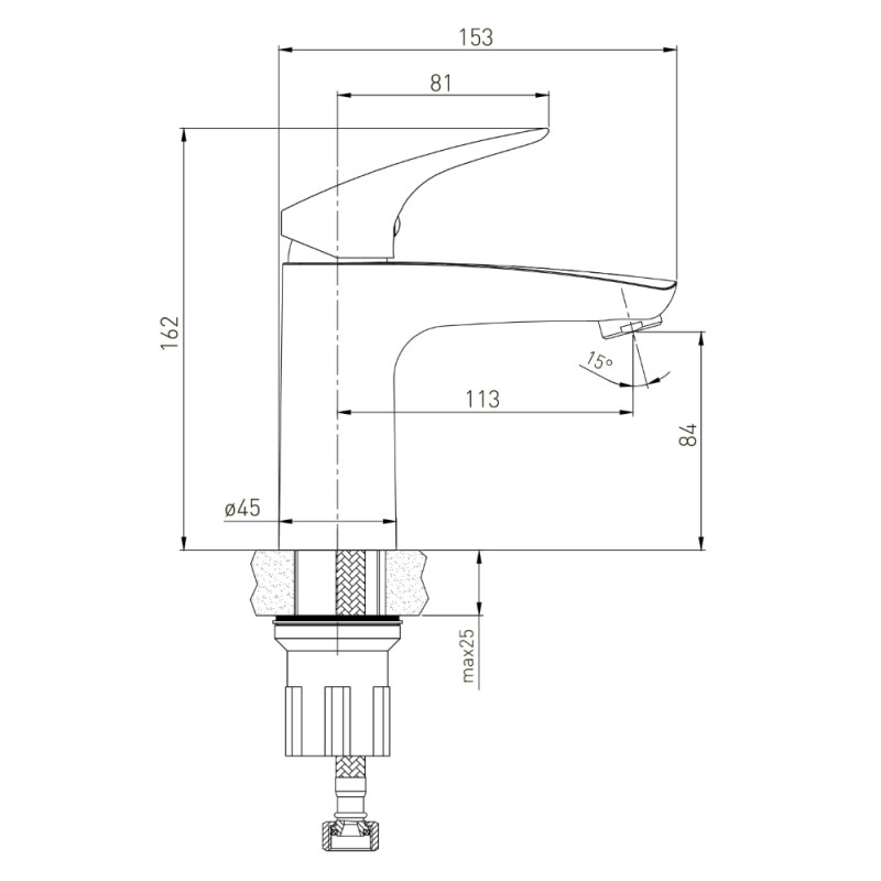 VOLLE ORLANDO змішувач для умивальника, 35 мм, cromo, (1525.010101)