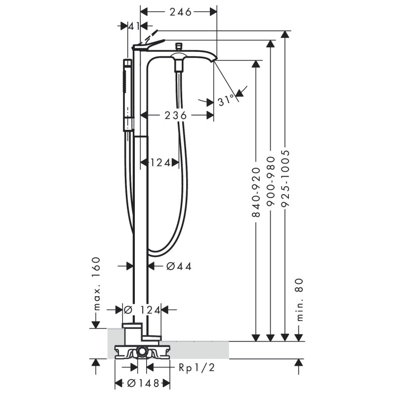 Hansgrohe VIVENIS смеситель для ванни, підлоговий, (75445000)