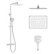 IMPRESE CENTRUM LT система душова (термостат для душа квадрат, верхній душ 298*208 мм ABS, ручний душ 127 мм 3 режими, шланг 170 см) білі кришки, хром, (T-15300LT)