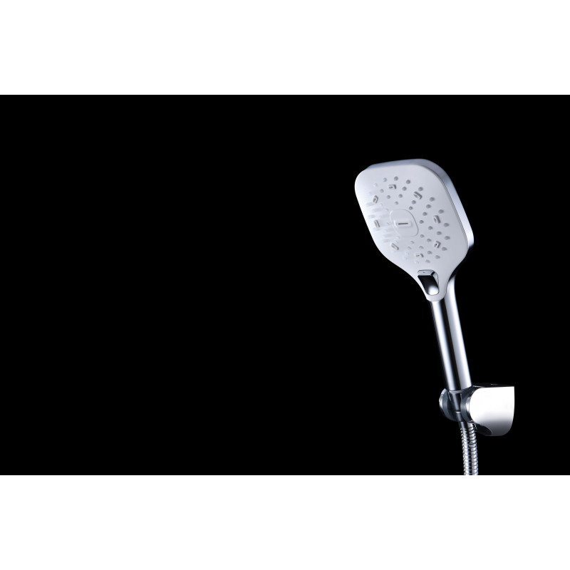 IMPRESE CENTRUM LT система душова (термостат для душа квадрат, верхній душ 255 мм ABS квадрат, ручний душ 112мм 3 режими, шланг 170 см) білі кришки, хром, (T-15260LT)