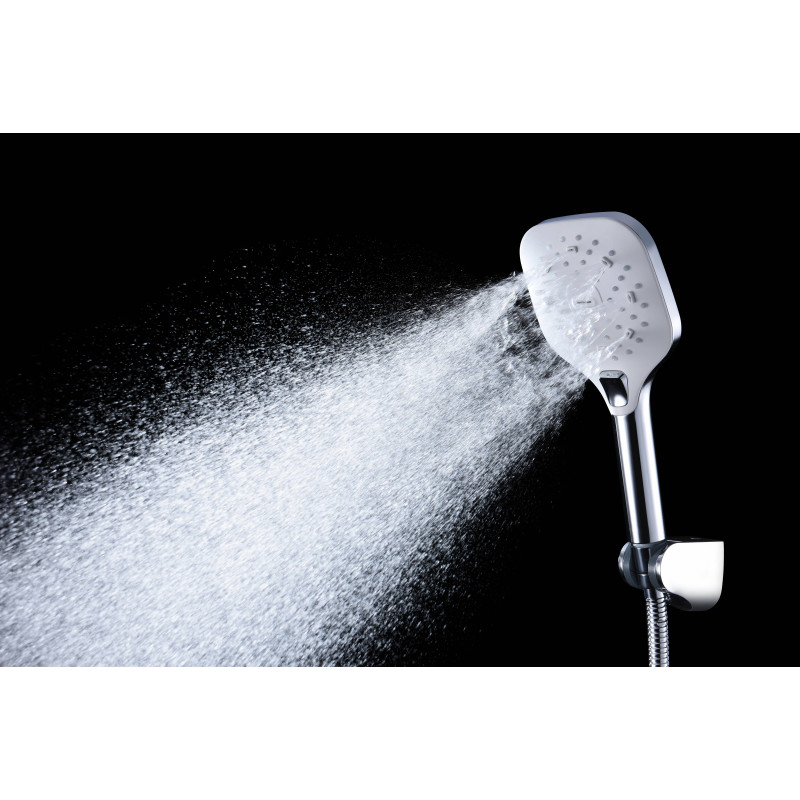 IMPRESE CENTRUM LT система душова (термостат для душа квадрат, верхній душ 255 мм ABS квадрат, ручний душ 112мм 3 режими, шланг 170 см) білі кришки, хром, (T-15260LT)