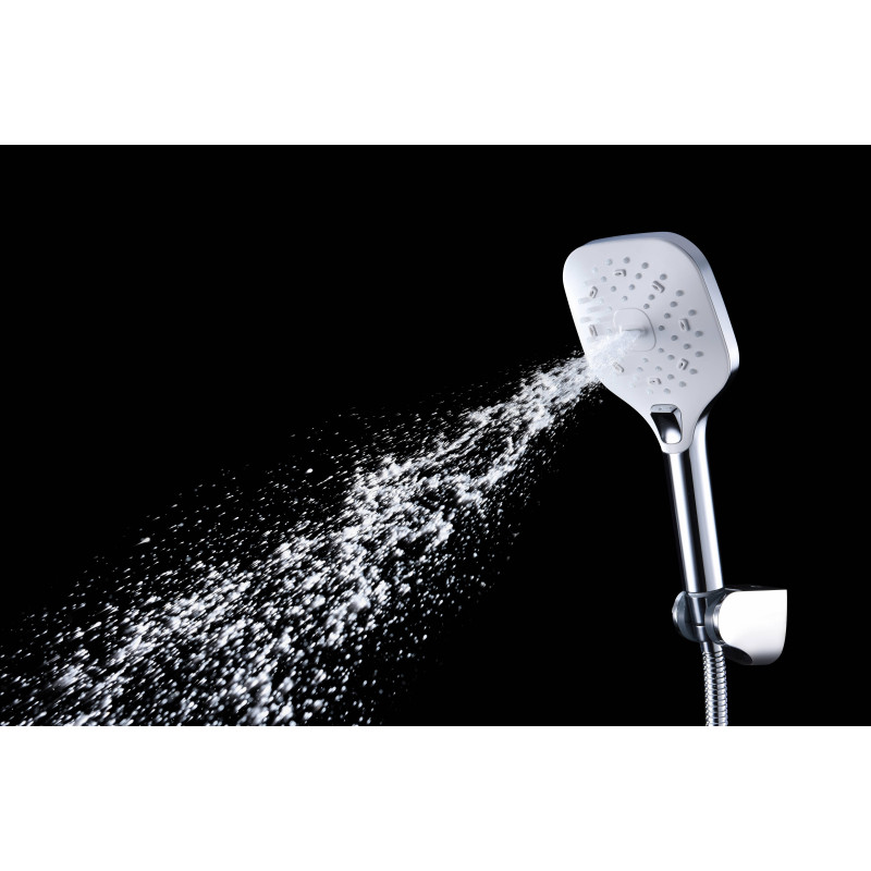 IMPRESE CENTRUM LT система душова (термостат для душа квадрат, верхній душ 255 мм ABS квадрат, ручний душ 112мм 3 режими, шланг 170 см) білі кришки, хром, (T-15260LT)