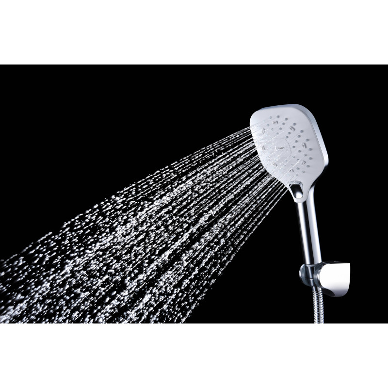 IMPRESE CENTRUM LT система душова (термостат для душа квадрат, верхній душ 255 мм ABS квадрат, ручний душ 112мм 3 режими, шланг 170 см) білі кришки, хром, (T-15260LT)