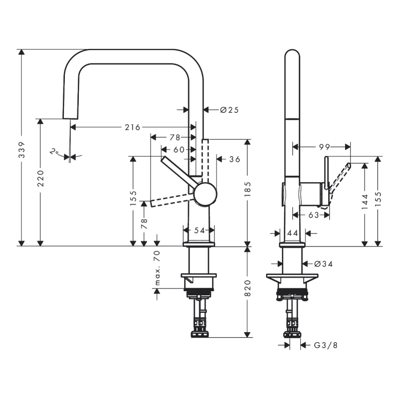 Hansgrohe TALIS M54 смеситель для кухни 220, однорычажный, Eco, 1jet, хром, (72844000)