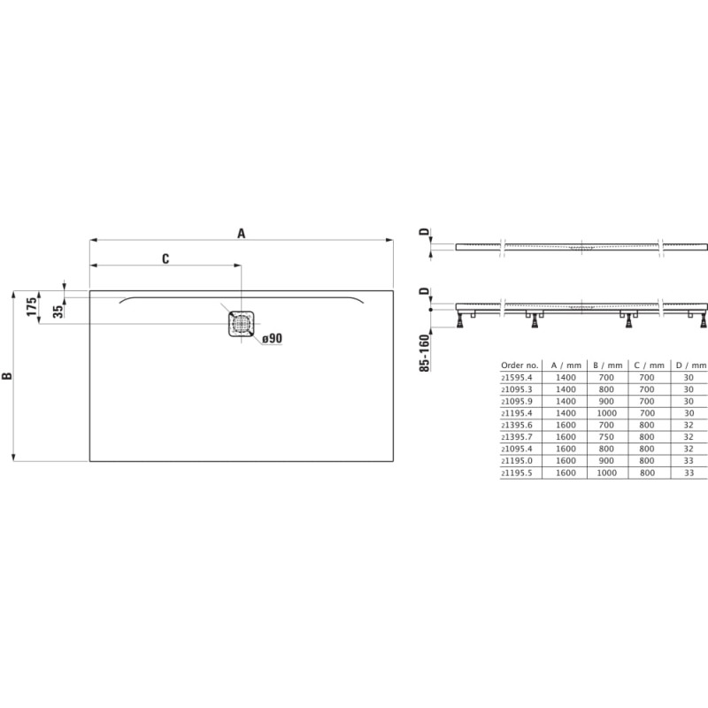Laufen PRO душовий піддон 140*70*3 см, колір антрацит, (H2159540780001)
