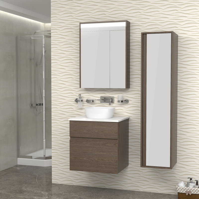 IMPRESE BLATNA L комплект меблів 60см, колір ільм бергамо: тумба підвісна, зі стільницею, 2 ящики + умивальник накладний, (f32008Dr)