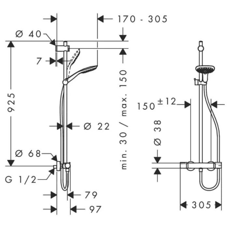 Hansgrohe RAINDANCE Select E 150 Showerpipe душевая система SemiPipe, хром, (27293000)