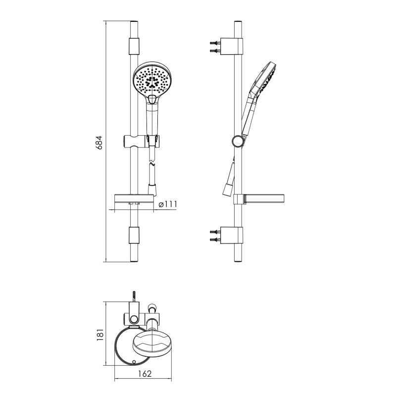 IMPRESE Штанга душова L-68 см, ручний душ 3 режими, шланг, мильниця, (6801103)
