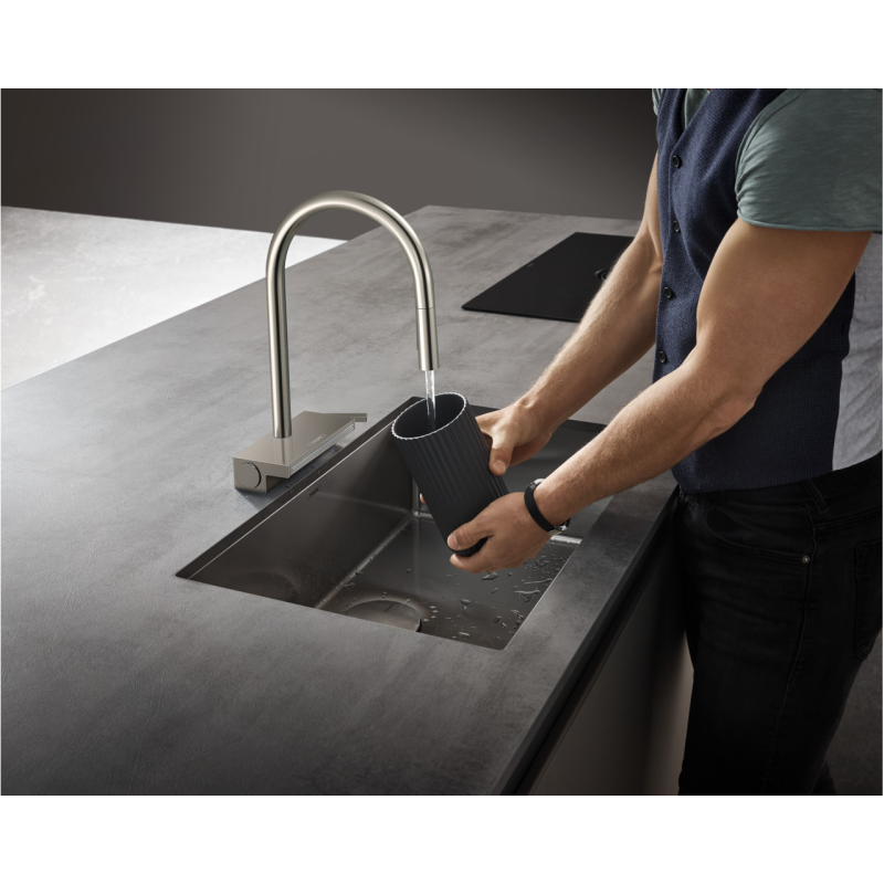 Hansgrohe AQUNO SELECT M81 смеситель для кухни, однорычажный 170, с вытяжным изливом, 3jet, sBox, нержавеющая сталь, (73831800)