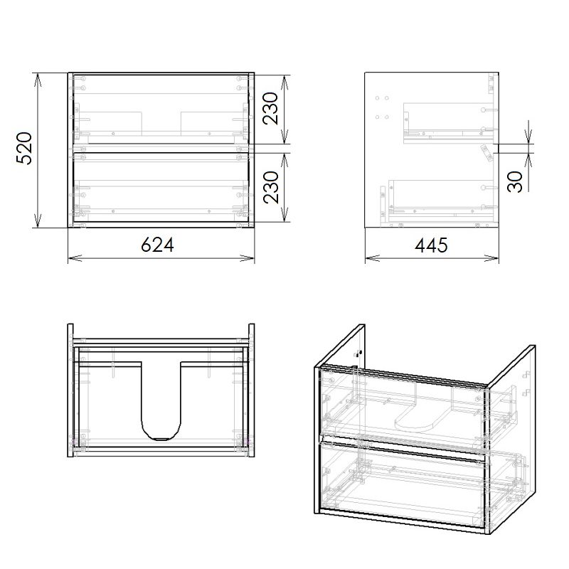IMPRESE LASKA комплект меблів 65см, білий: тумба підвісна, 2 ящики + умивальник накладний, (f3207W)