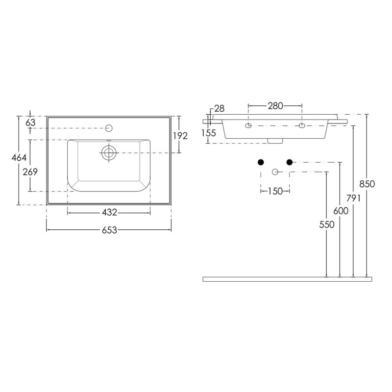 IMPRESE LASKA комплект меблів 65см, білий: тумба підвісна, 2 ящики + умивальник накладний, (f3207W)