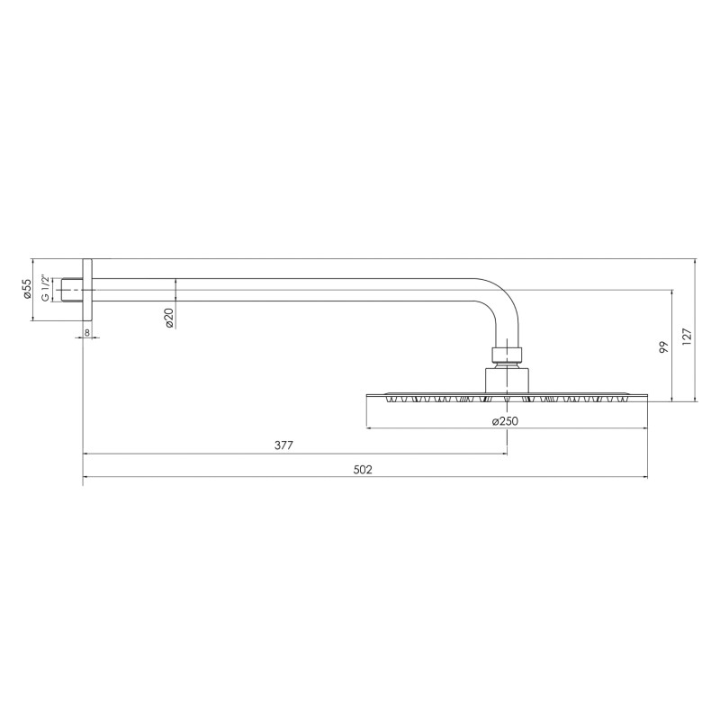 IMPRESE BRENTA набір (верхній душ D=250 мм, тримач L=377 мм), графітовий хром, (ZMK091908101)