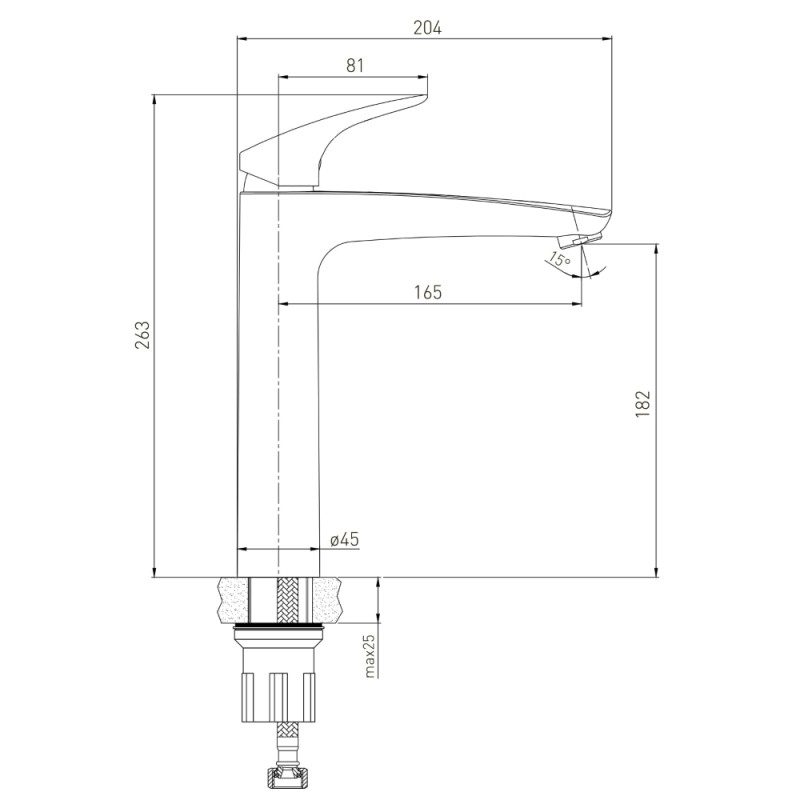 VOLLE ORLANDO Змішувач для раковини високий, хром, 35 мм, (15191200)