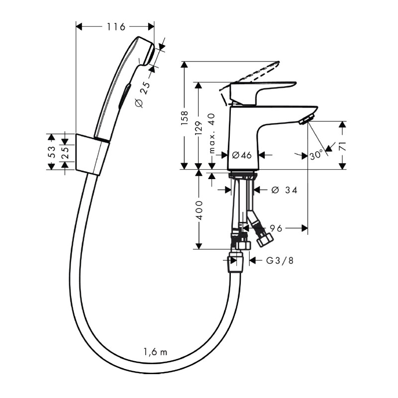 Hansgrohe Talis E Набiр для бiде, зi зливним клапаном Push-Open, хром, (71729000)