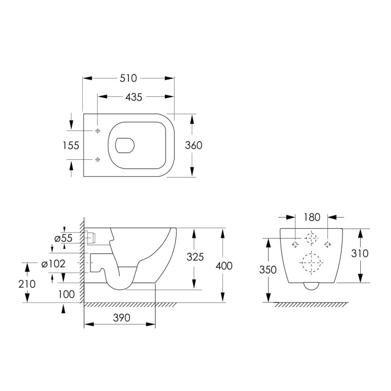 IMPRESE VALTICE Rimless унитаз подвесной 51*36*40см, сиденье твердое Slim slow-closing, (i1105)