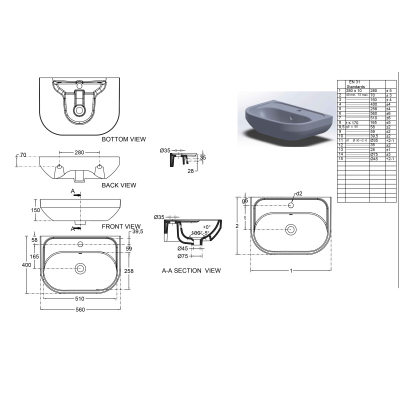 VOLLE DANIELLA NEW умивальник 56*40см, (13-24-258)