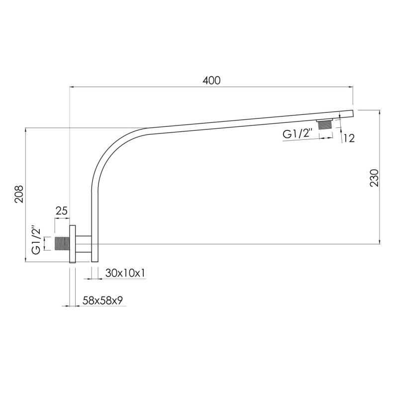 IMPRESE тримач душовоi лiйки 30х10х400 мм , латунь, (SH01-3010400B)