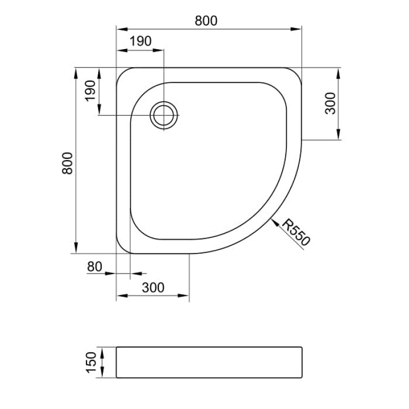 EGER піддон 80*80*15см напівкруглий, акриловий, сифон у комплекті, (599-0808R)