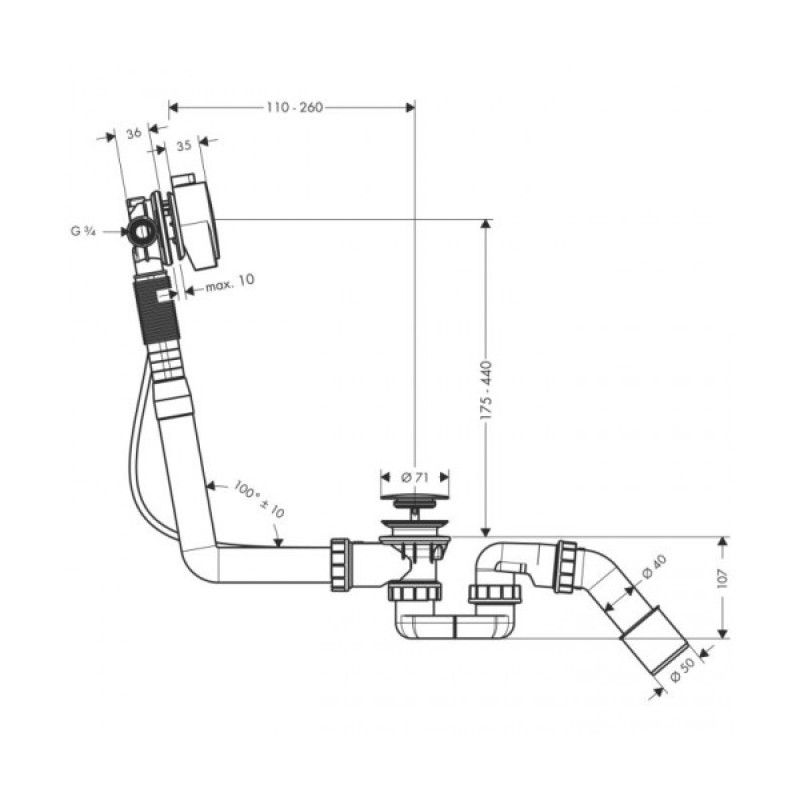 Hansgrohe Exafills - вилив на ванну з набіром 58113000, (58113000)