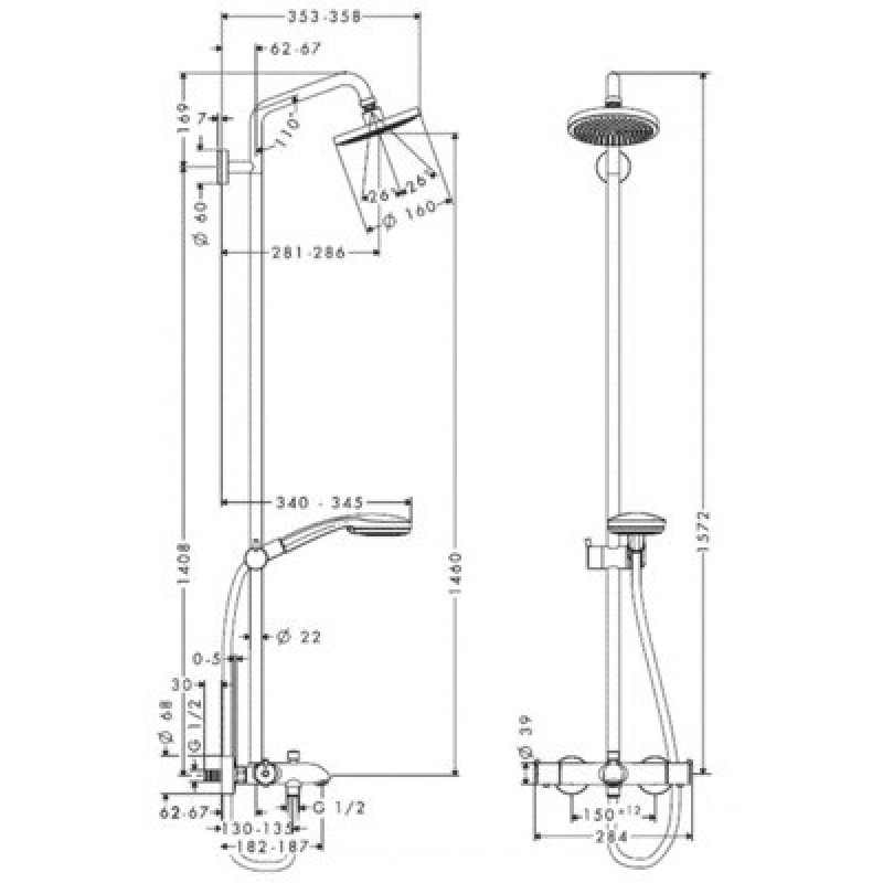 Hansgrohe Croma 100 Showerpipe Душевая система с термостатом, (27143000)