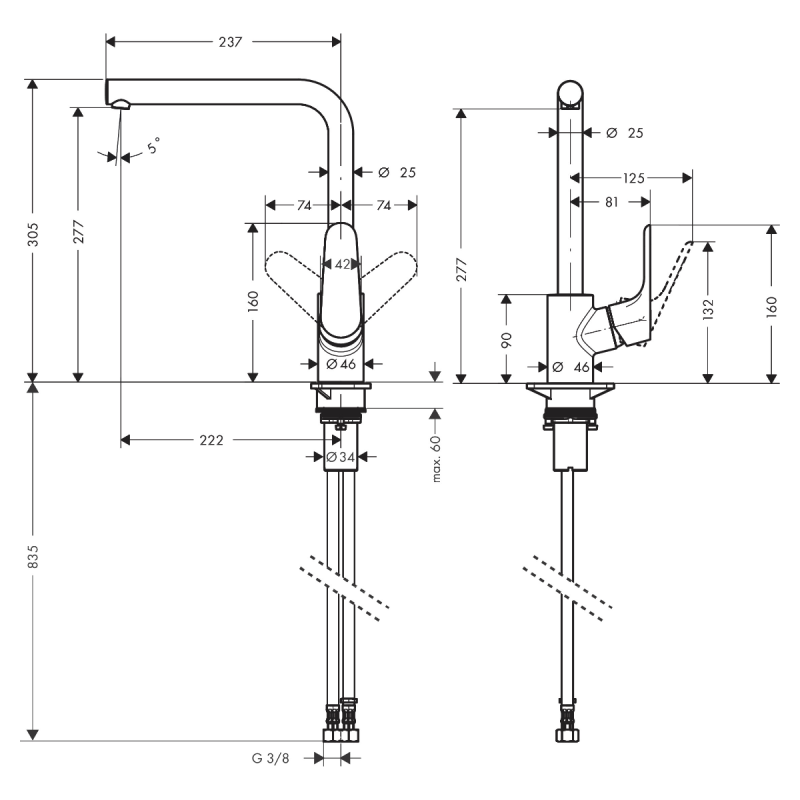 Hansgrohe FOCUS M41Смеситель для кухни 280 1jet,EcoSmart, однорычажный, хром, (31827000)