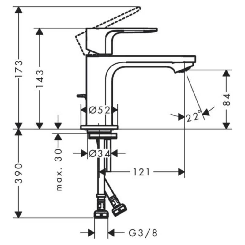 Hansgrohe REBRIS S смеситель для умывальника 80, CoolStart, Eco Smart+, цвет хром, (72586000)