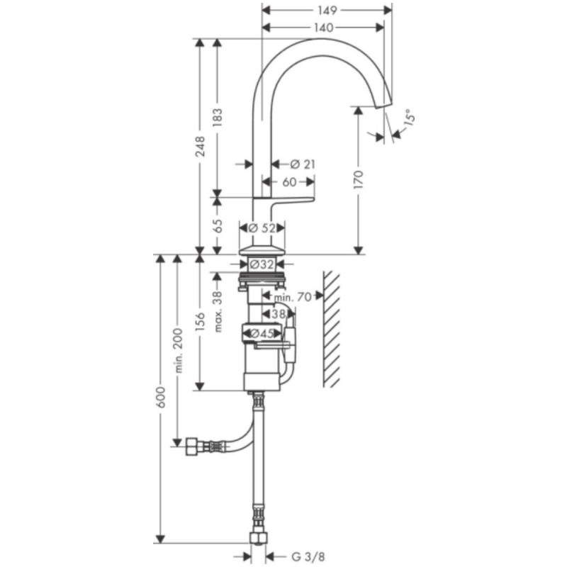 Axor ONE Select смеситель для умывальника 170, со сливным гарнитуром push-open, шлифованная бронза, (48020140)