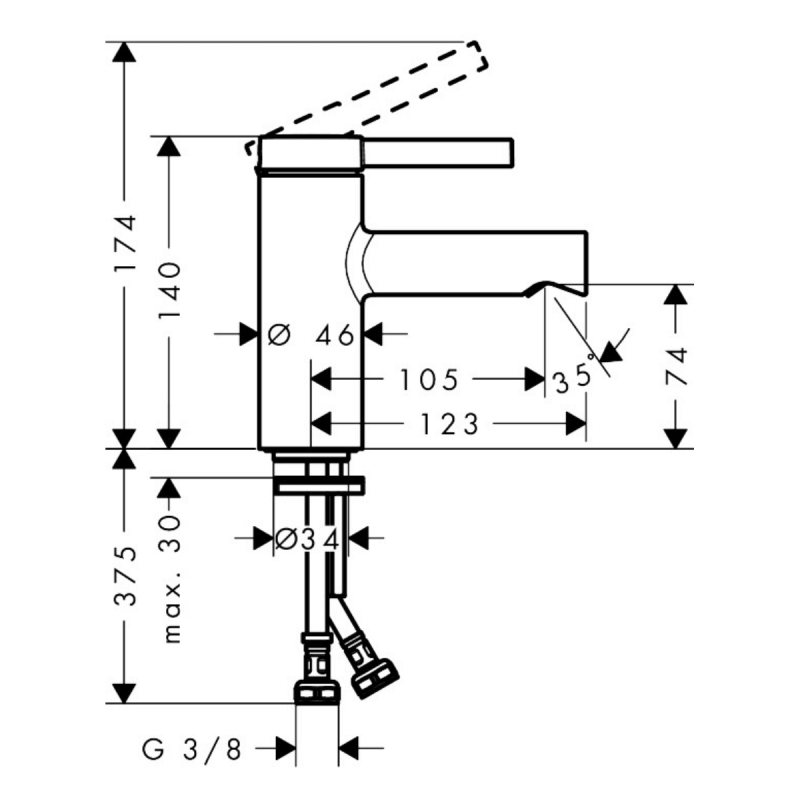 Hansgrohe ZESIS S смеситель для умывальника 70, однорычажный, CoolStart со сливным гарнитуром, (74715000)