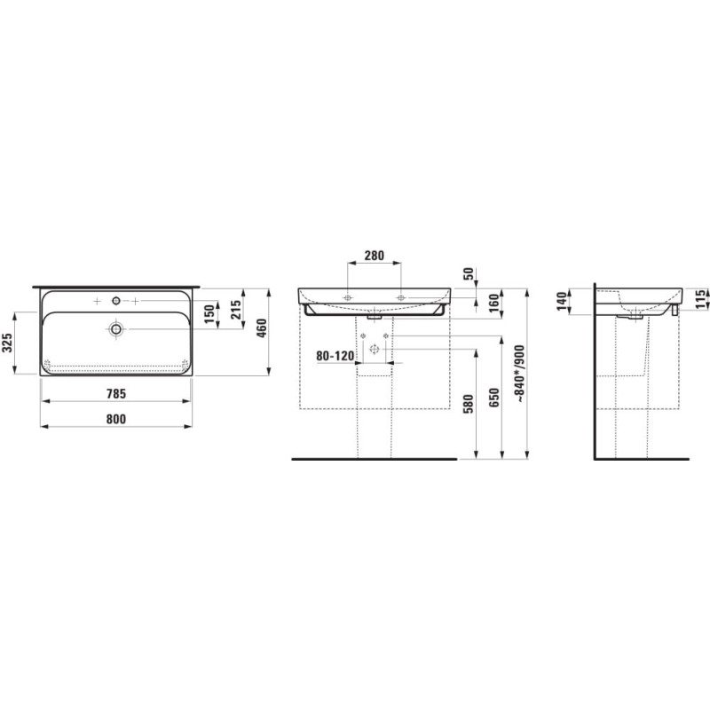 Laufen MEDA умивальник 80*46 см, з одним отвором під змішувач, з переливом, чорний матовий, (H8101177161041)