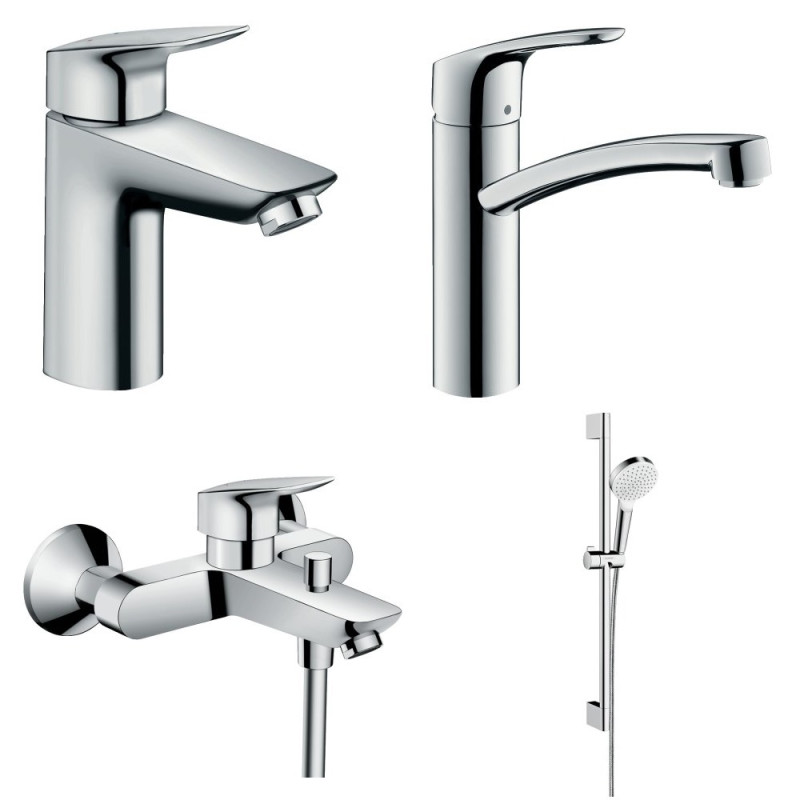 Hansgrohe LOGISнабір змішувачей для ванни, умивальник 100 + кухня (7110000+7140000+26533400+31806000), (1312019)