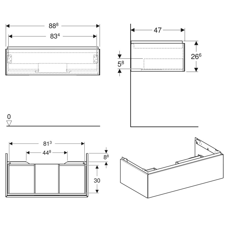 Geberit ONE шафка для умивальника 90см , з однією шухлядою,пісочно-сірий ,глянцеве покриття, (505.073.00.4)