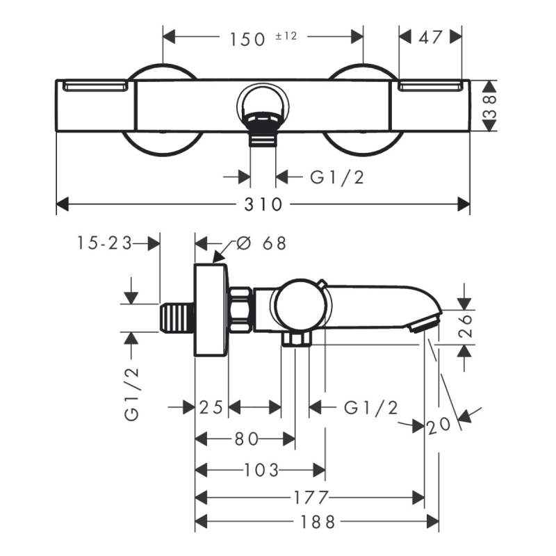 Hansgrohe ECOSTAT ELEMENT термостат для ванни зовнішнього монтажу, хром, (13347000)