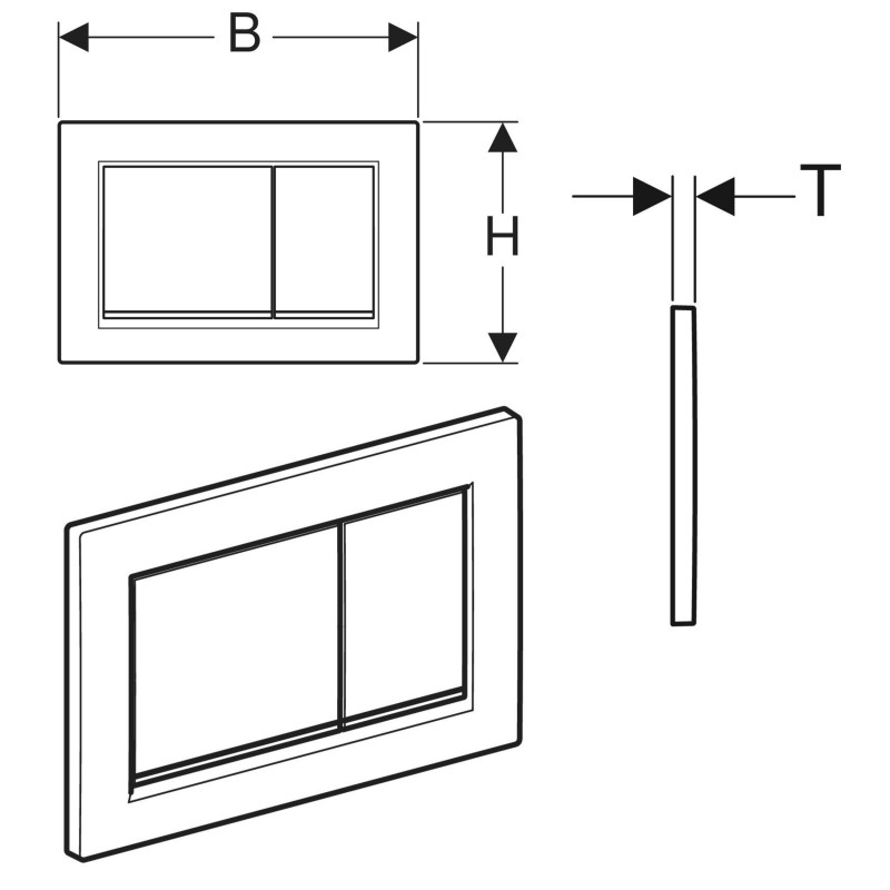 Geberit OMEGA20 SQUARE змивна клавішадля подвійного змиву,матовий хром, фарбований, легко чиститься /глянцевий хром, (115.080.JQ.1)